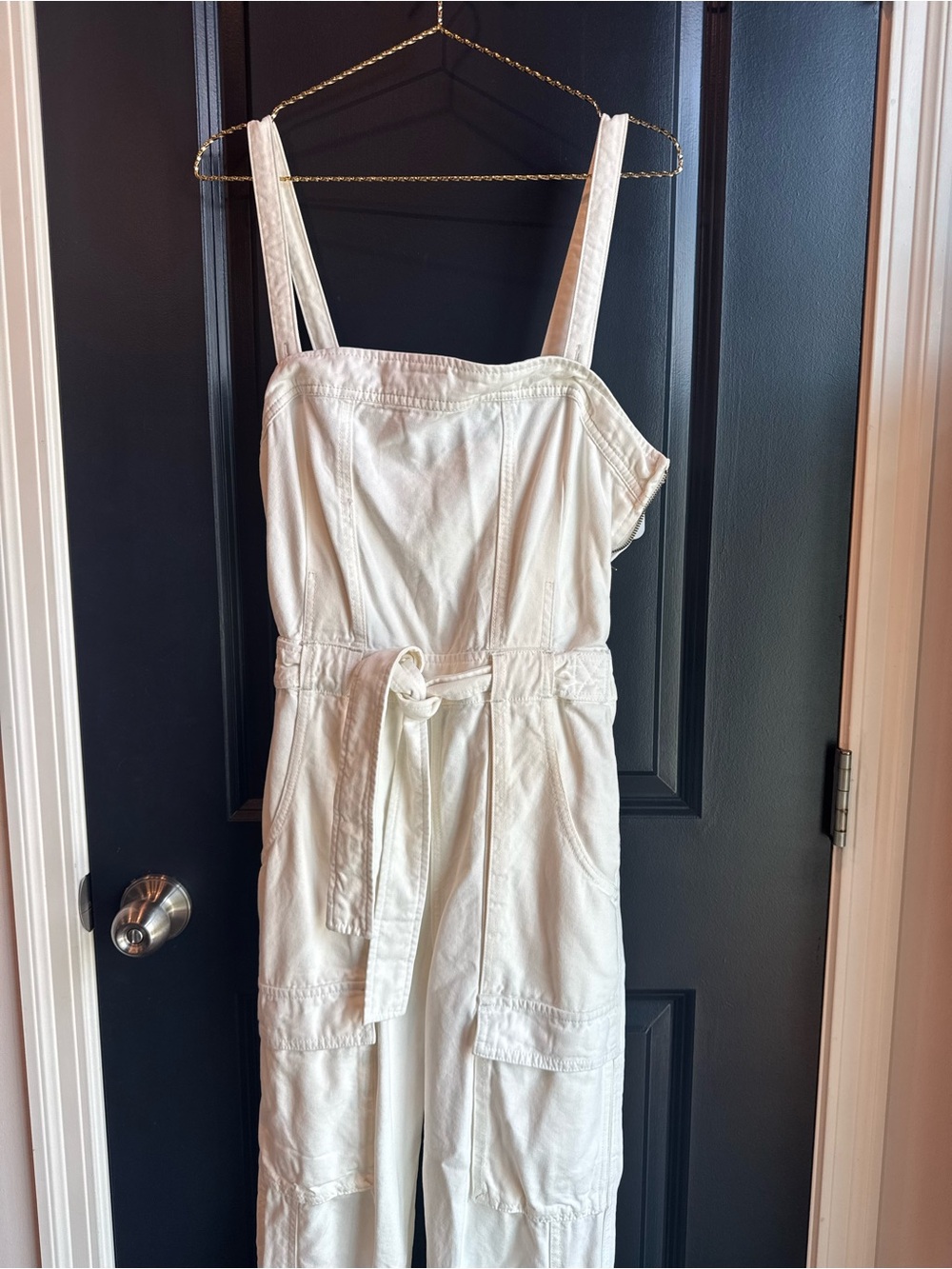 Free People Ivory Cotton Utility Jumpsuit